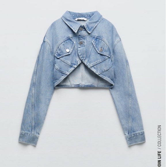 ZARA Cropped Denim Jean Jacket Size M BNWT - Picture 13 of 14